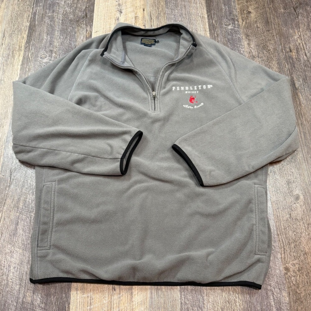 Pendleton Whisky Mens XXL Gray Fleece 1/4 Zip Pullover‎ Let'er Buck Embroidered